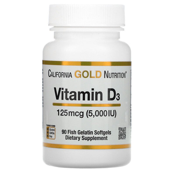 California Gold Nutrition, Vitamin D3, 125 mcg (5,000 IU), 90 Fish Gelatin Softgels