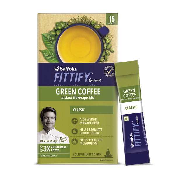 Saffola FITTIFY Gourmet Green Coffee Instant Beverage Mix for Weight Management - 30g (Classic, 15 Sachets)  2 pcs