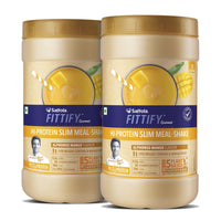 Saffola FITTIFY Gourmet HI PROTEIN SLIM MEAL-SHAKE Coffee & Caramel buy 1 get 1 free 420 gm (12 servings)/mango/chocolate/kesar pista